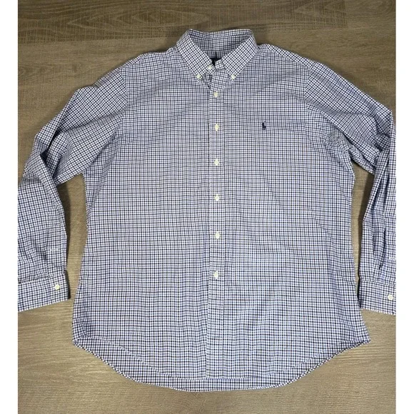 Ralph Lauren Shirt Mens XL Blue White Button Down Check Navy Pony Cotton Casual - Picture 3 of 8